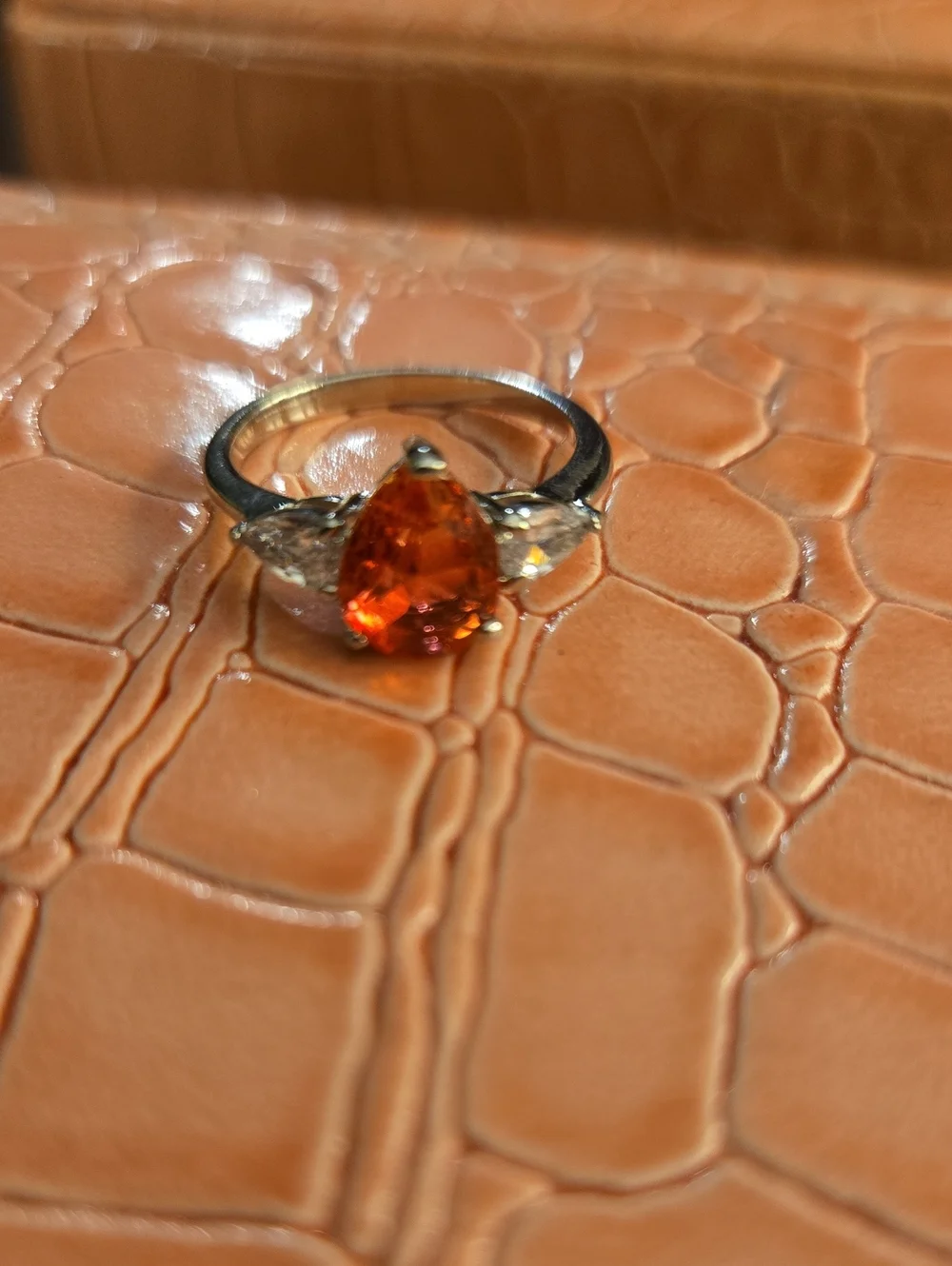 Elegant Teardrop Pink Gemstone Ring with Side Accents